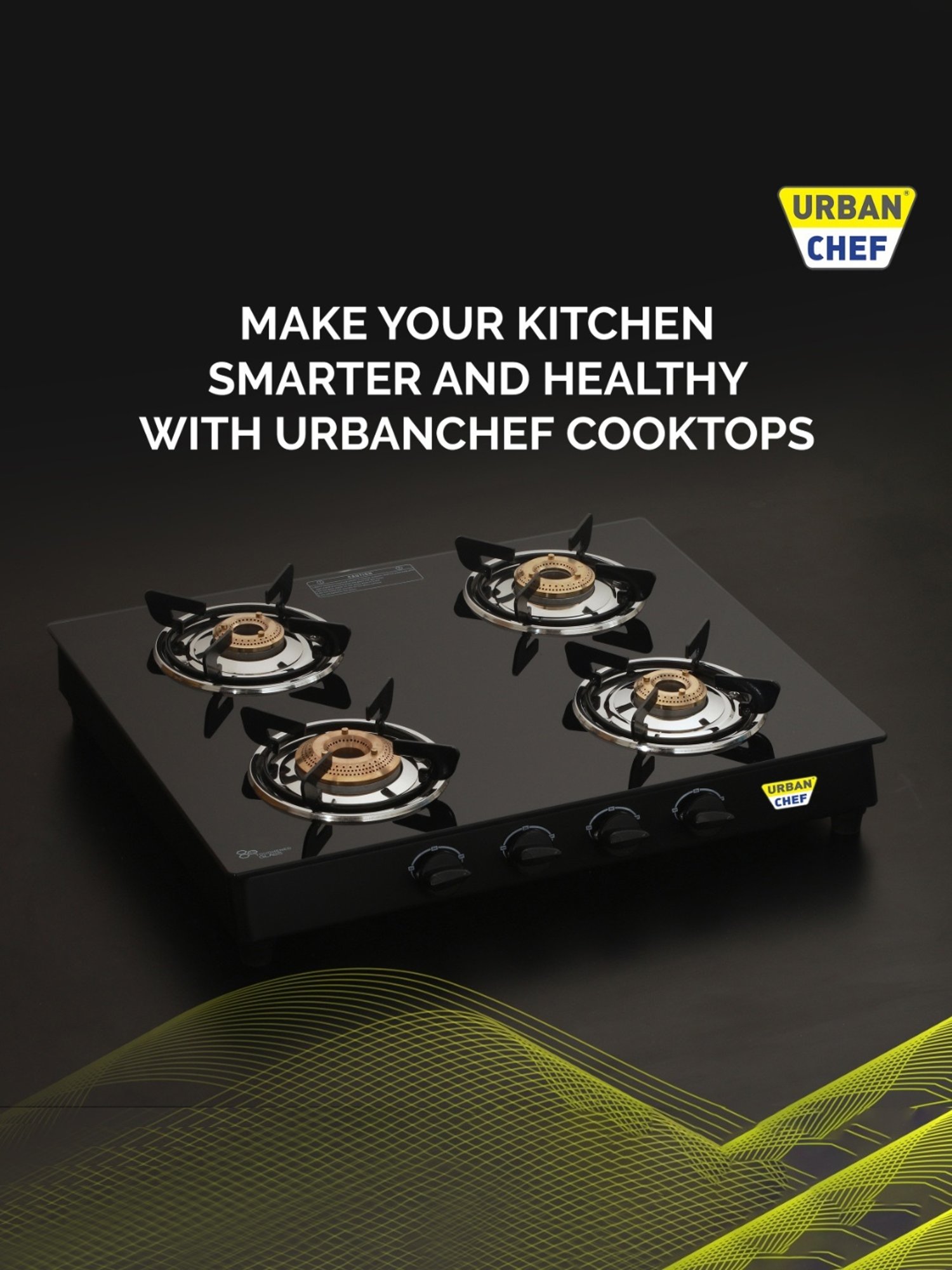 Urban Chef Gas Stove with 4 burners ( Black )