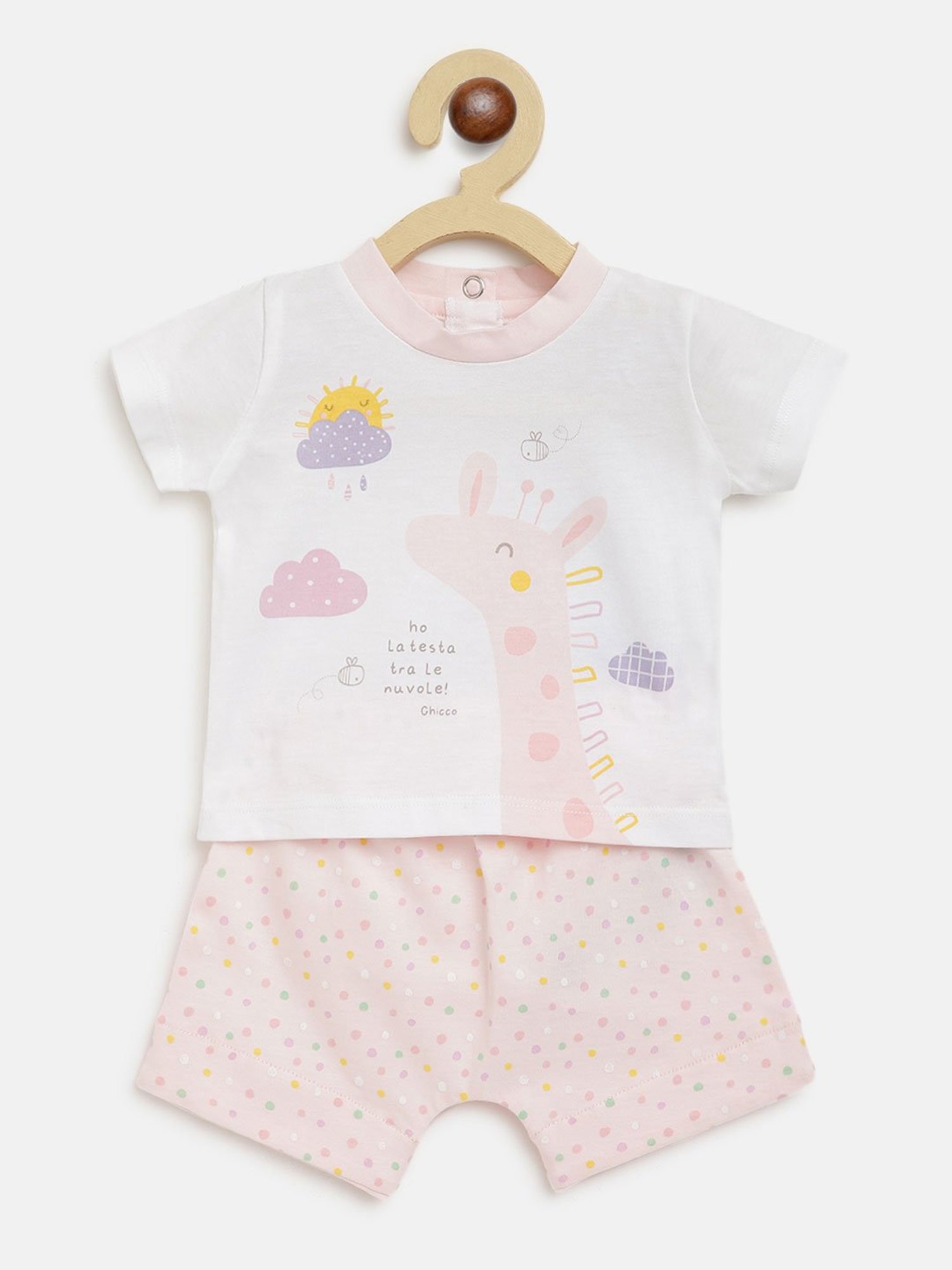 Chicco Kids White & Light Pink Printed T-Shirt with Shorts