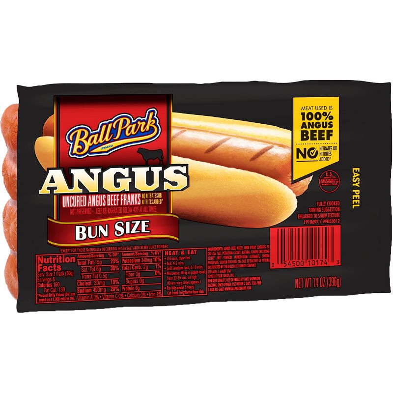 Ball Park Bun Size Uncured Angus Beef Franks - 14oz/8ct