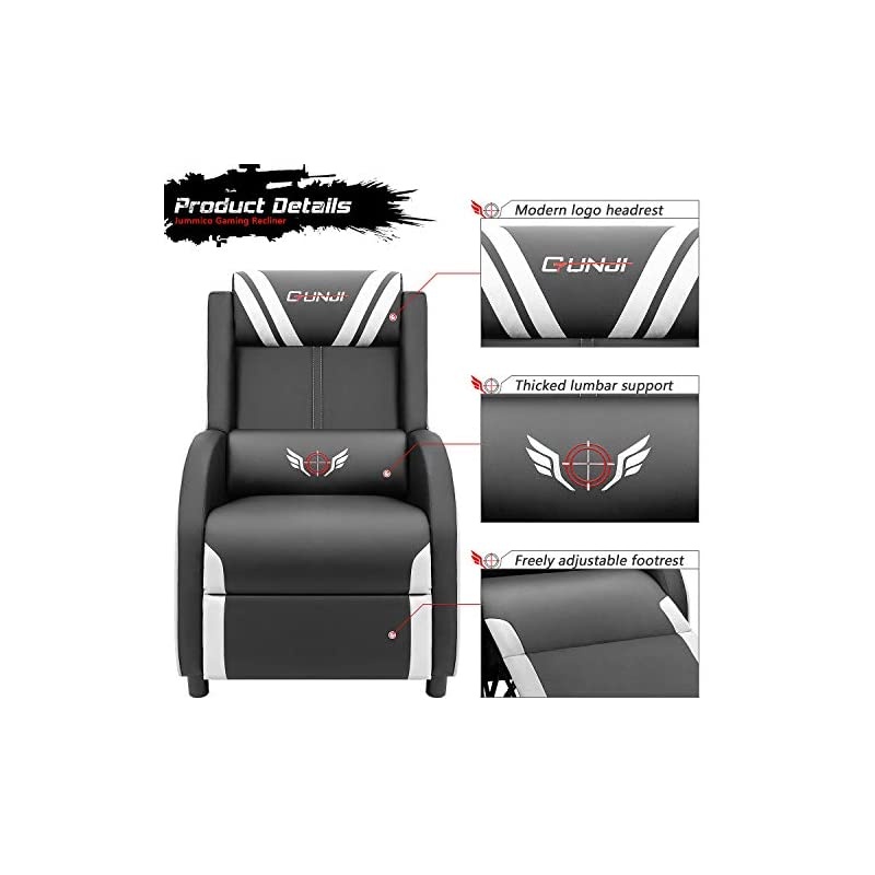 Gaming Recliner Chair PU Leather Single Recliner Sofa Adjustable Modern Living Room Recliners Home Theater Recliner Seat (White)