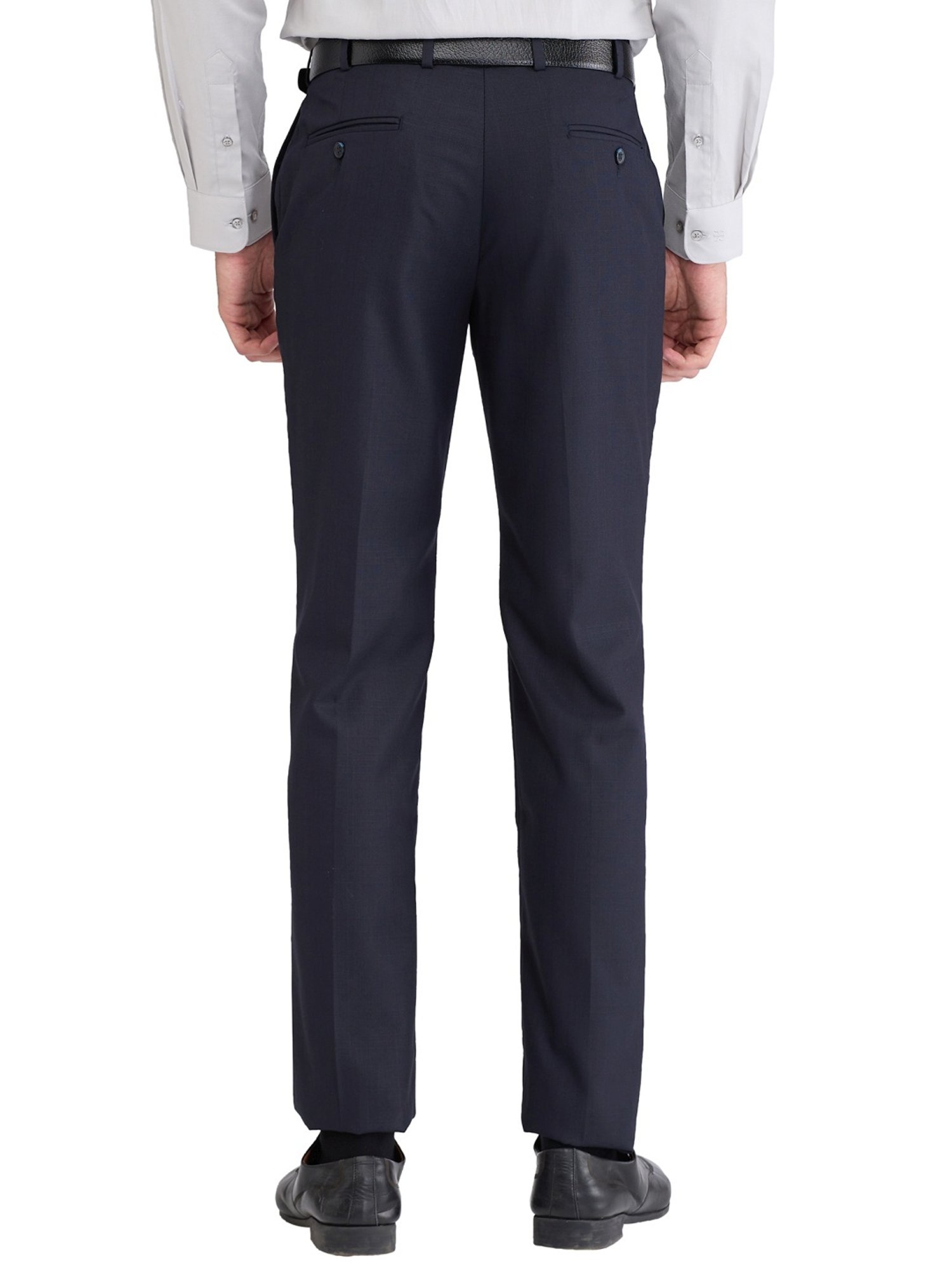 Park Avenue Blue Regular Fit Self Pattern Trousers