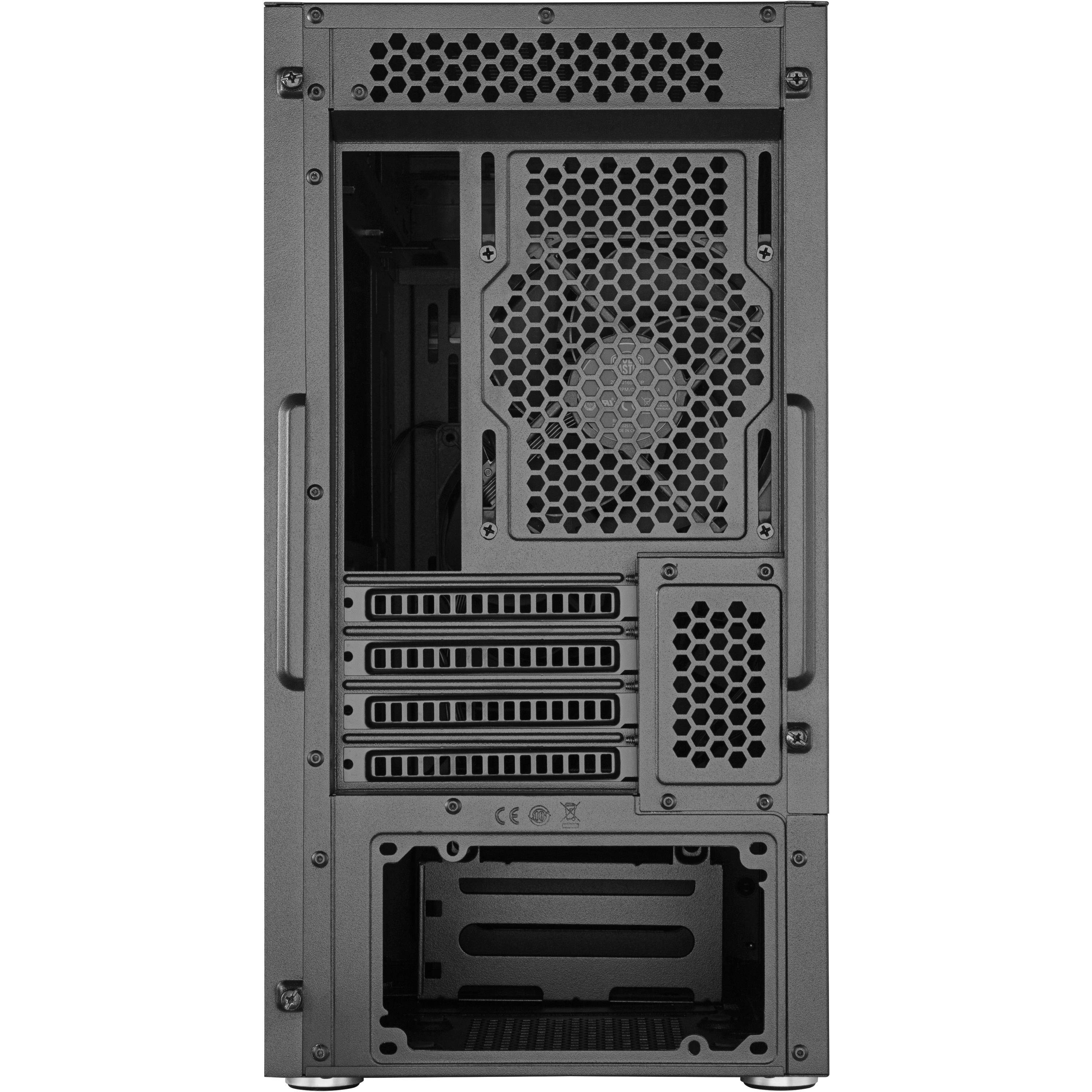 cooler master silencio s400 matx tower w/sounddampening material, sounddampened steel side panel, reversible front panel, sd card reader, and 2x 120mm pwm silencio fp fans
