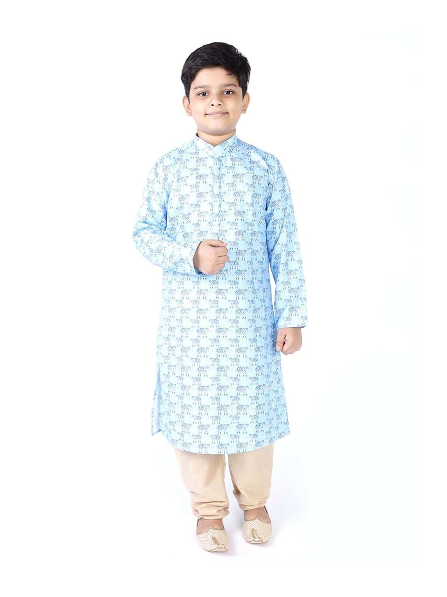 TABARD Kids Blue & Beige Cotton Printed Kurta Set