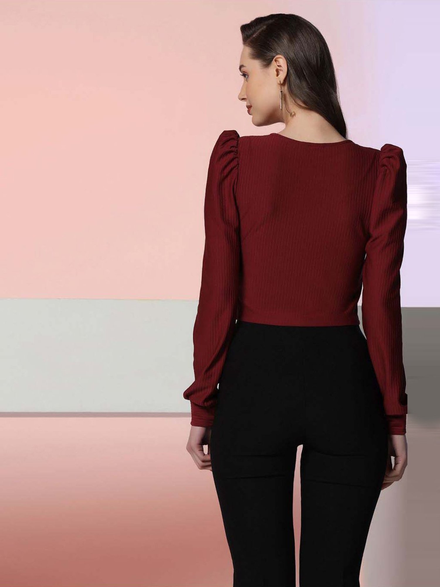 SELVIA Maroon Regular Fit Top