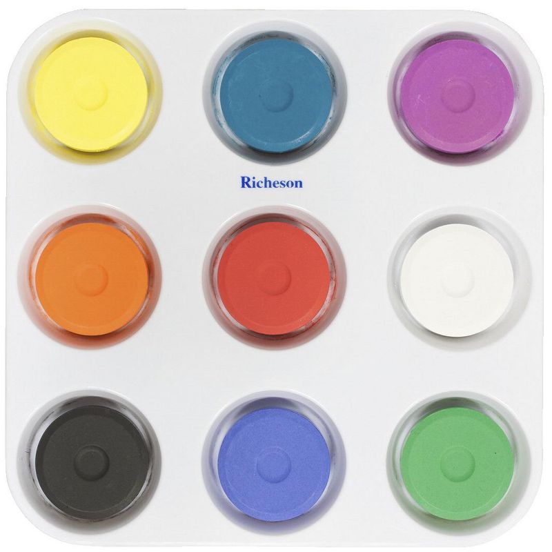 Jack Richeson Large Tempera Cakes with Tray, Assorted Matte Colors, set of 9