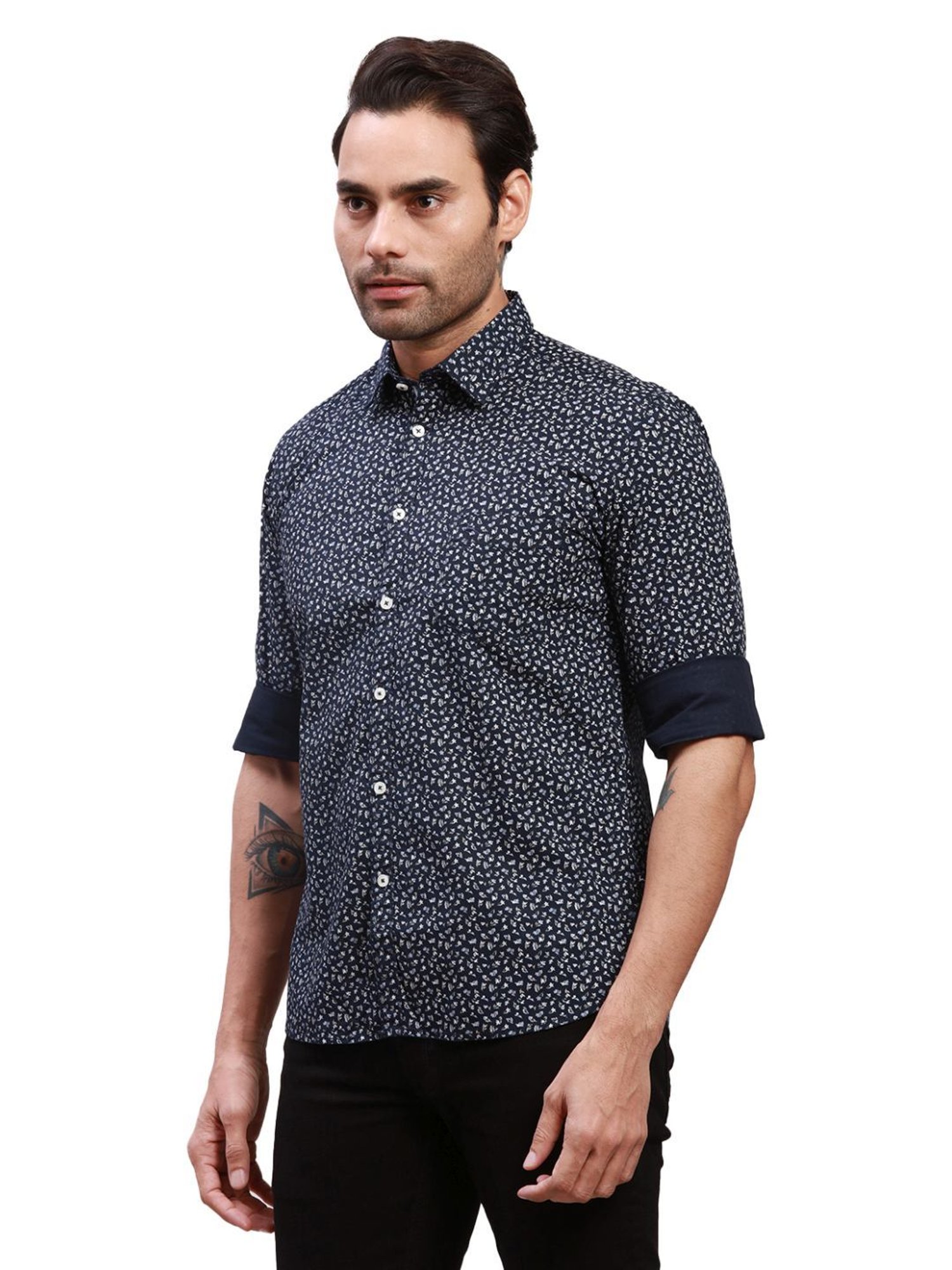 Parx Indigo Slim Fit Printed Shirt