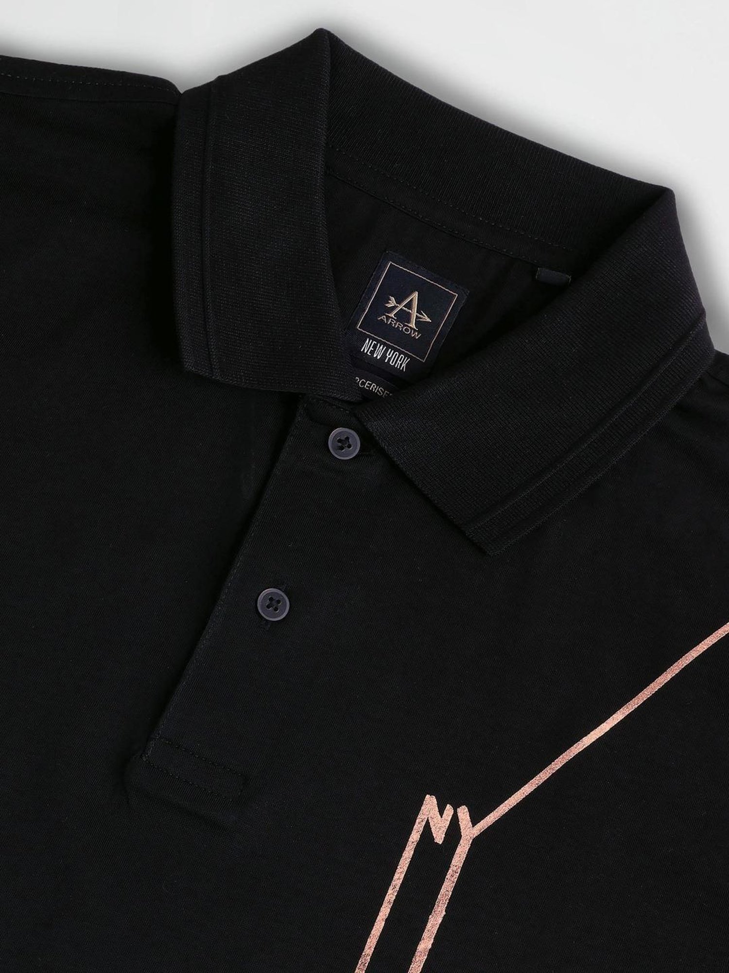 Arrow New York Black Regular Fit Printed Polo T-Shirt