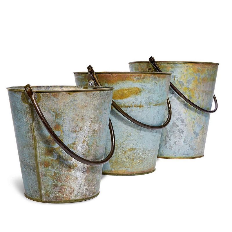 Juvale 3 Pack Galvanized Rustic Metal Buckets with Handles for Planters and Garden Decor (3 Sizes)