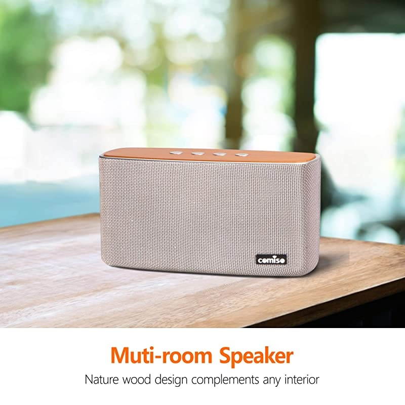 Bluetooth Speakers 30W Loud Wood Home Outdoor Wireless Speaker SubWoofer Tweeters for Super Bass Stereo Sound 100Ft Bluetooth V40 and 12H Playtime White