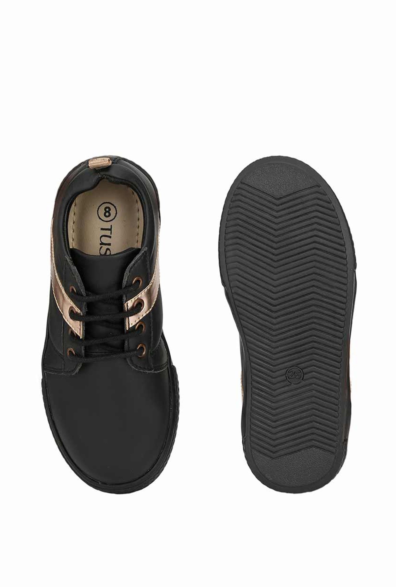 Tuskey Kids Black & Gold Leather Sneakers