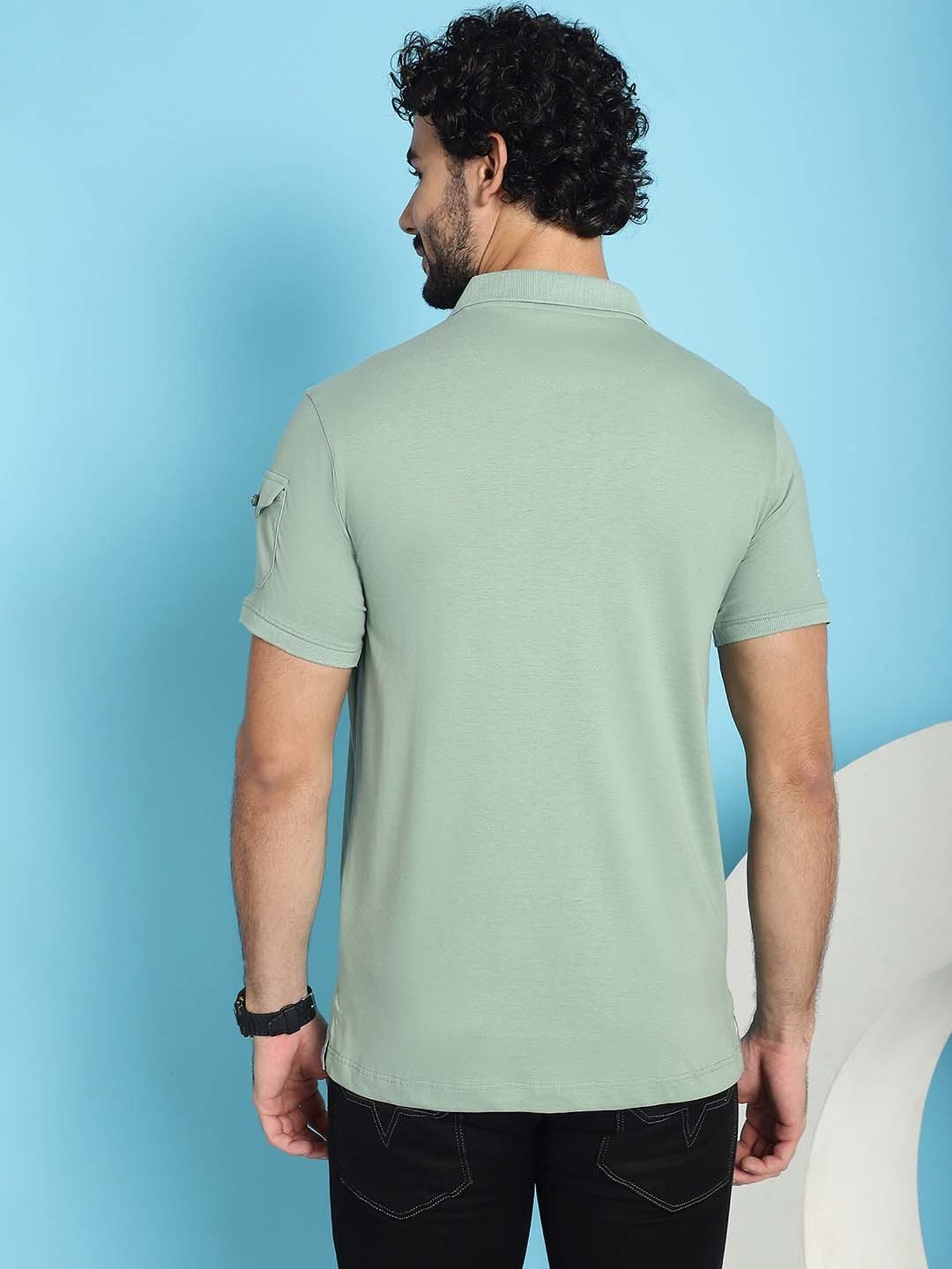 Venitian- Forbidden Clothing Sage Green Slim Fit Printed Polo T-Shirt