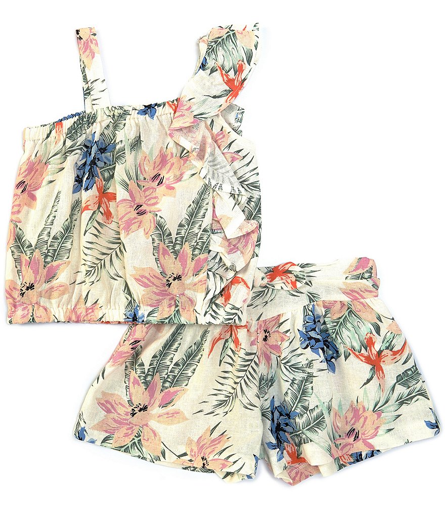 Jessica Simpson Little Girls 2T-6X One-Shoulder Tropical Floral Top & Short Matching Set
