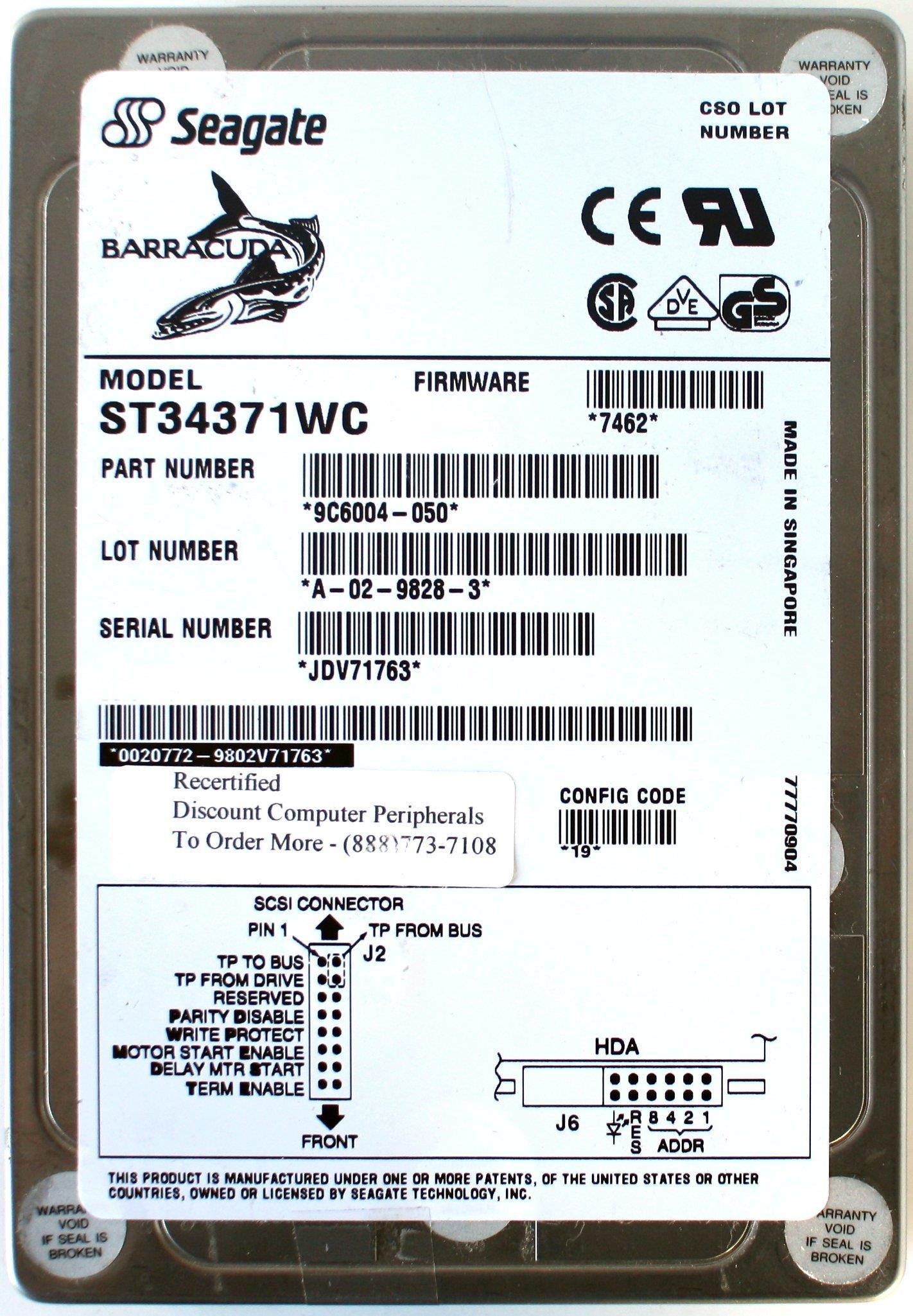4.3GB SCSI HDD, ST34371WC, 9C6004-050, FW: 7462, 3702367-02