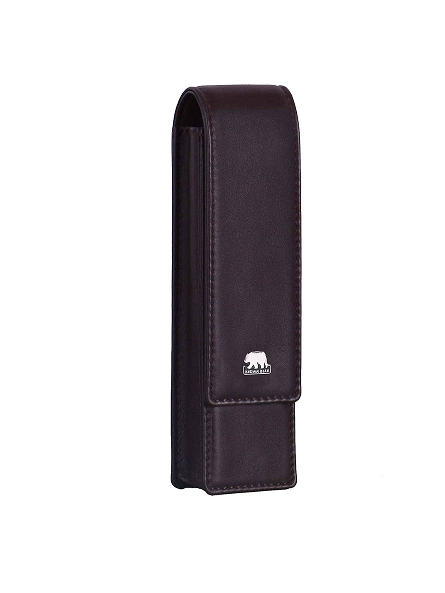 Brown Bear Brown Casual Leather Pencil Pouch for Unisex