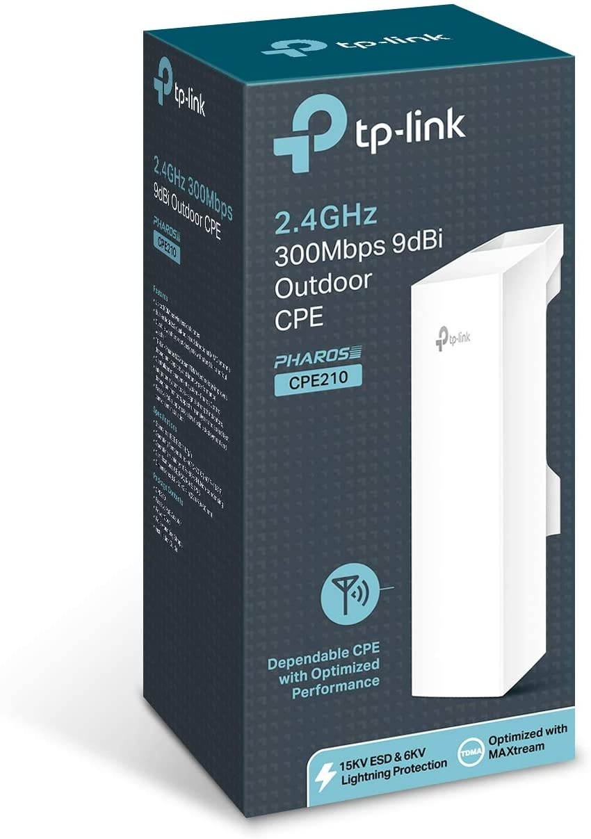 TP-Link 2.4GHz N300 Long Range Outdoor CPE for PtP and PtMP Transmission | Point to Point Wireless Bridge | 9dBi 5km+ | Passive PoE Powered w/ Free PoE Injector | Pharos Control (CPE210)