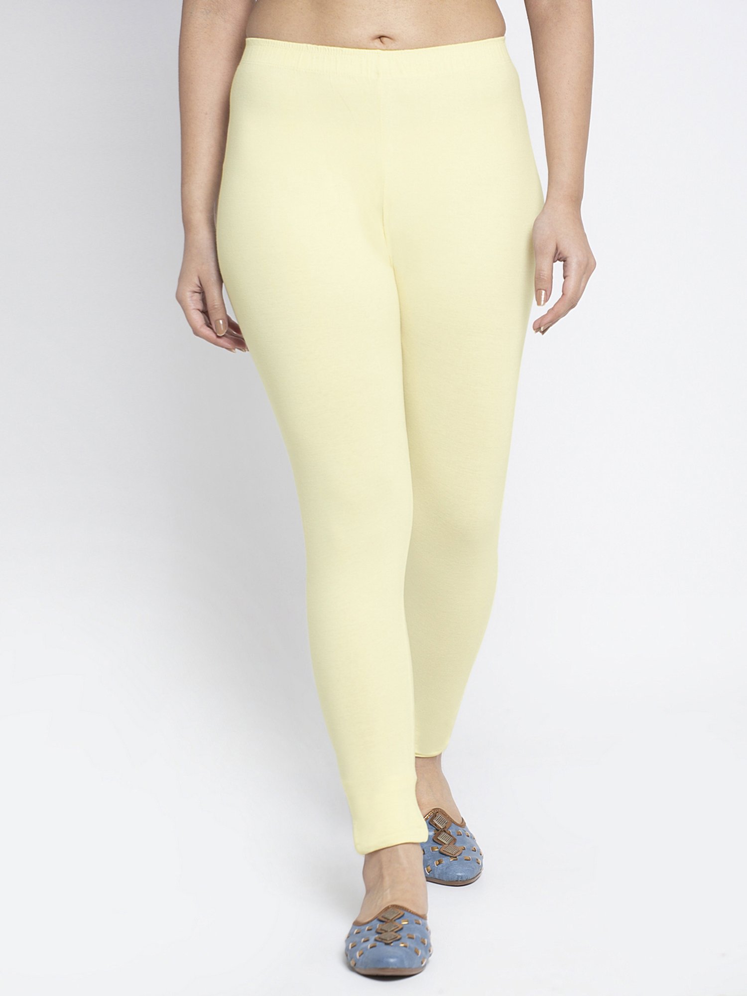 Gracit Yellow & Cream Mid Rise Leggings - Pack Of 3