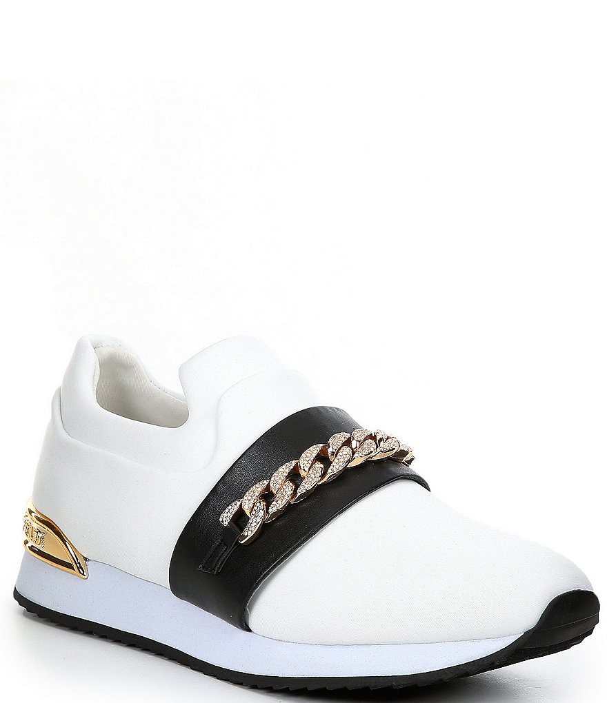 KARL LAGERFELD PARIS Maia Chain Strap Leather Slip-On Sneakers