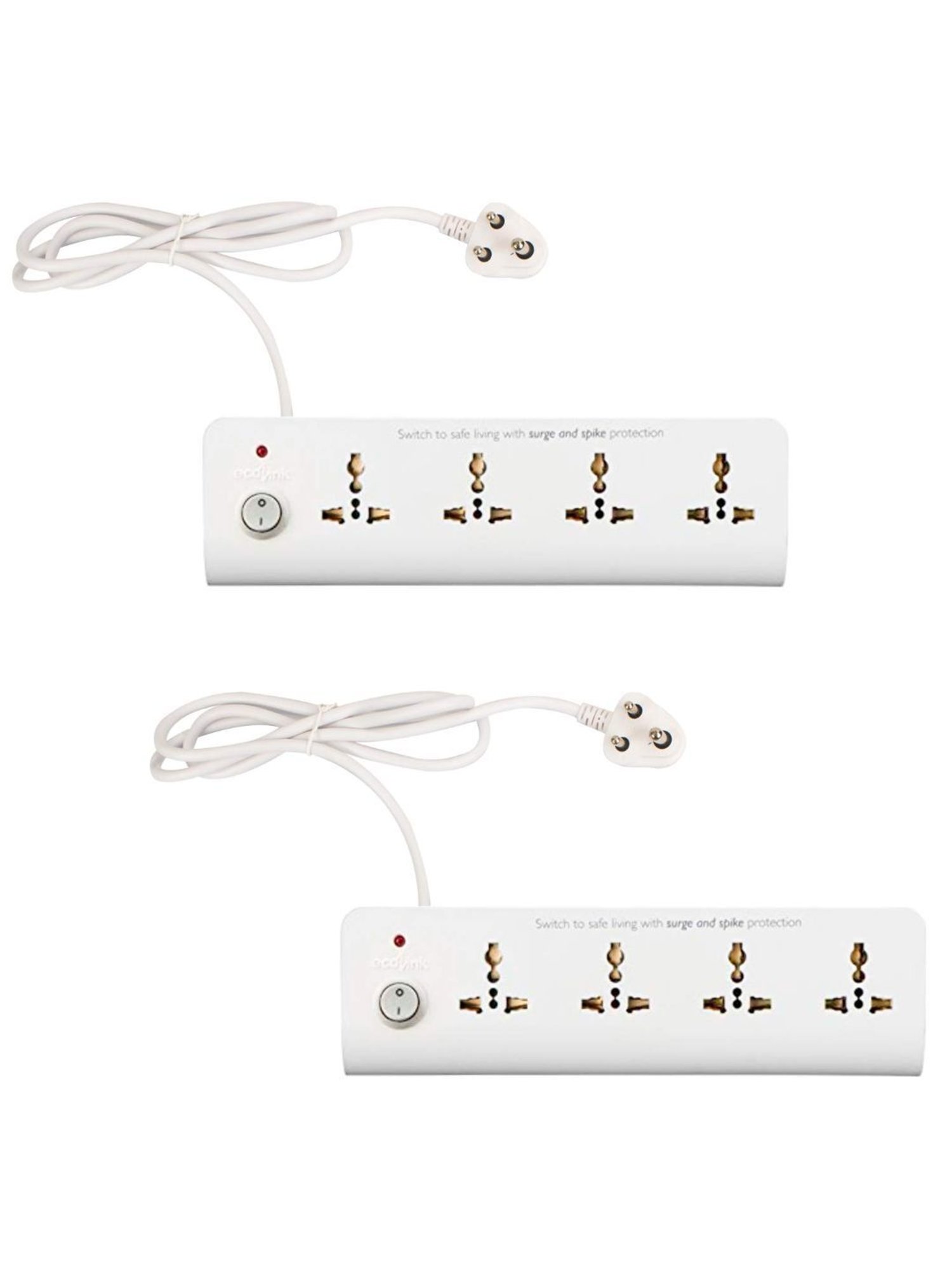 EcoLink 6A 4-Way Spike and Surge Guard - Pack of 2 (White)