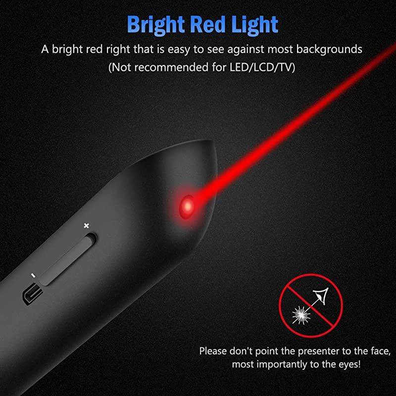 Rechargeable Presentation Clicker 100FT Wireless Presenter Remote Hyperlink Volume Control PowerPoint Clicker Presentation Remote 24GHz USB Presentation Pointer for Mac Laptop Computer