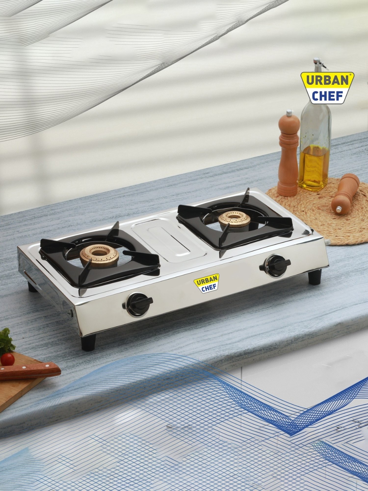 Urban Chef Gas Stove with 2 Burners ( Silver/Black )