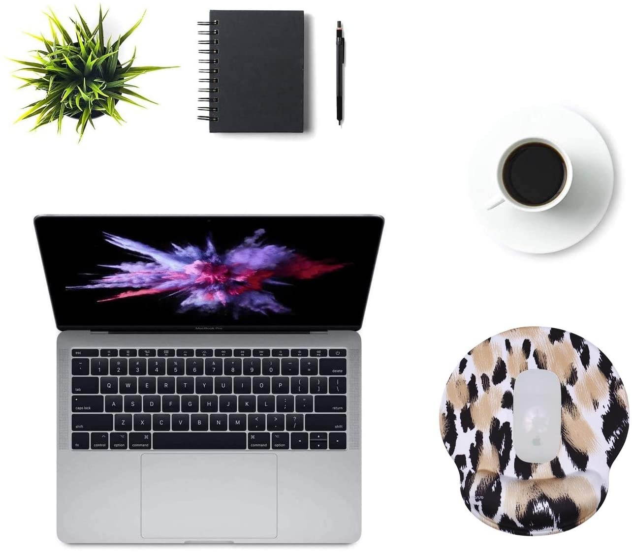 MOSISO Mouse Pad with Wrist Rest, Leopard Print Ergonomic Gaming Mousepad Gel Wrist Rest Support Home/Office/Working Easy Typing Cushion Non-Slip Rubber Base for Computer Laptop, Beige