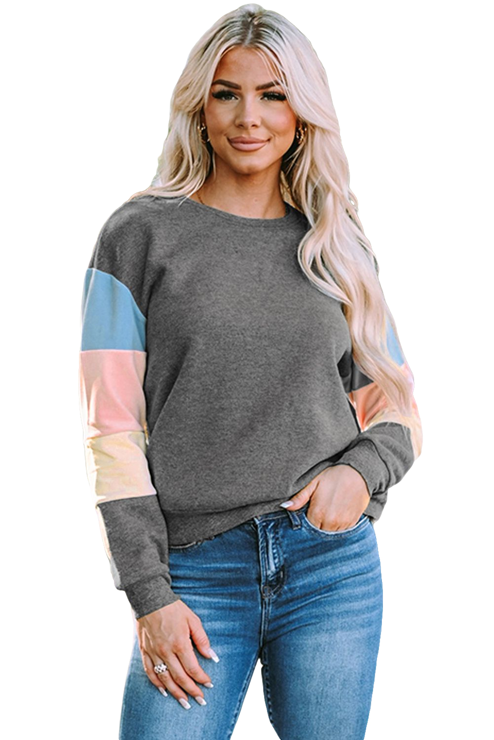 Pink Sequins Candy Cane Round Neck Sweatshirt