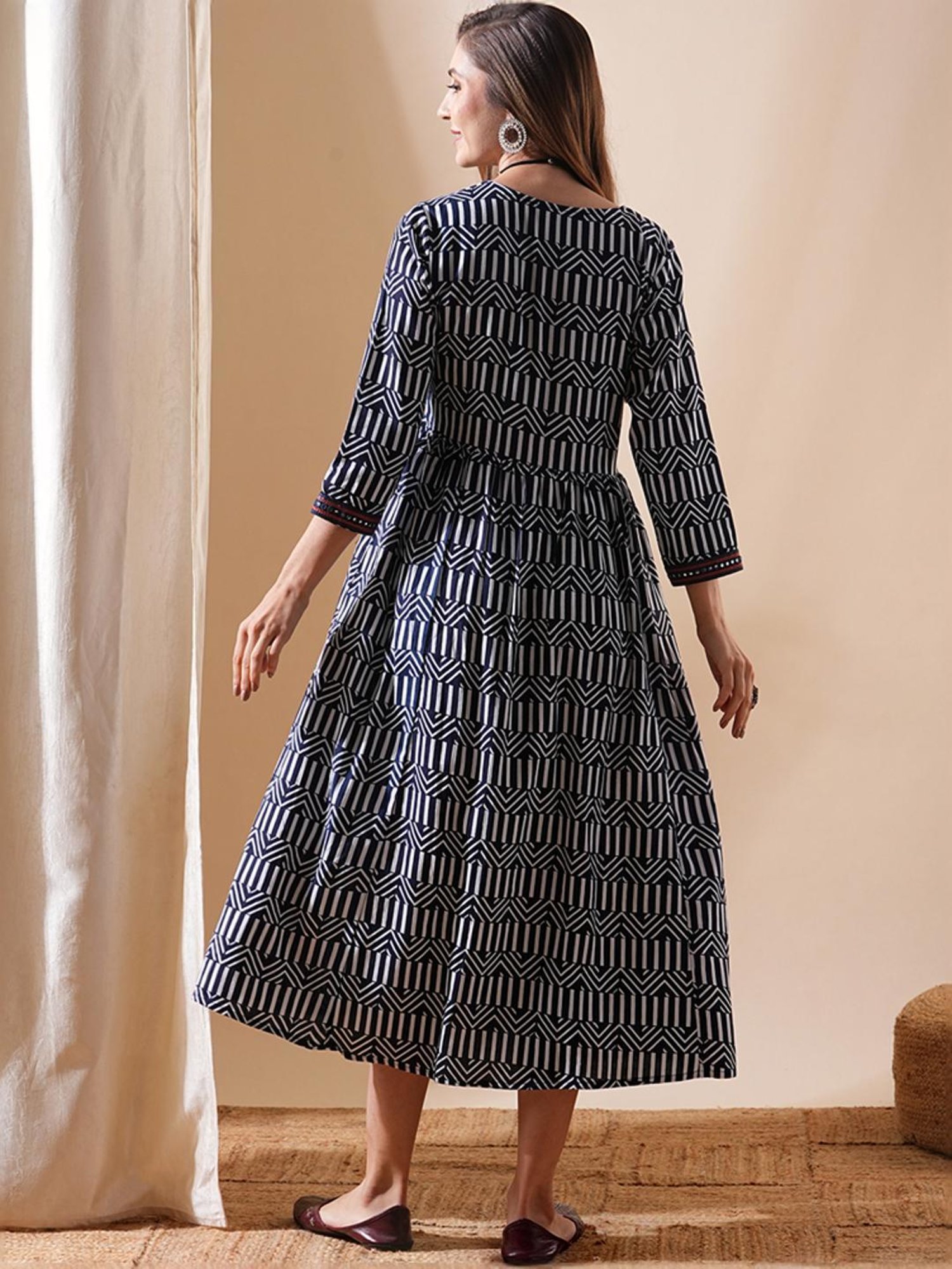 Fashor Navy Printed A-Line Dress