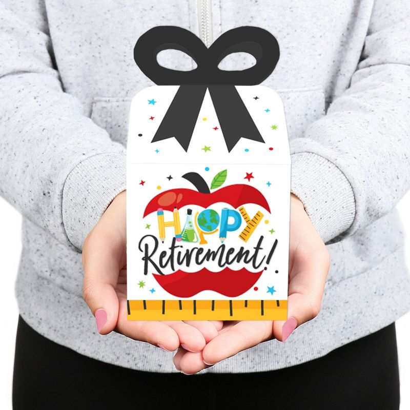 Big Dot of Happiness Teacher Retirement - Square Favor Gift Boxes - Happy Retirement Party Bow Boxes - Set of 12