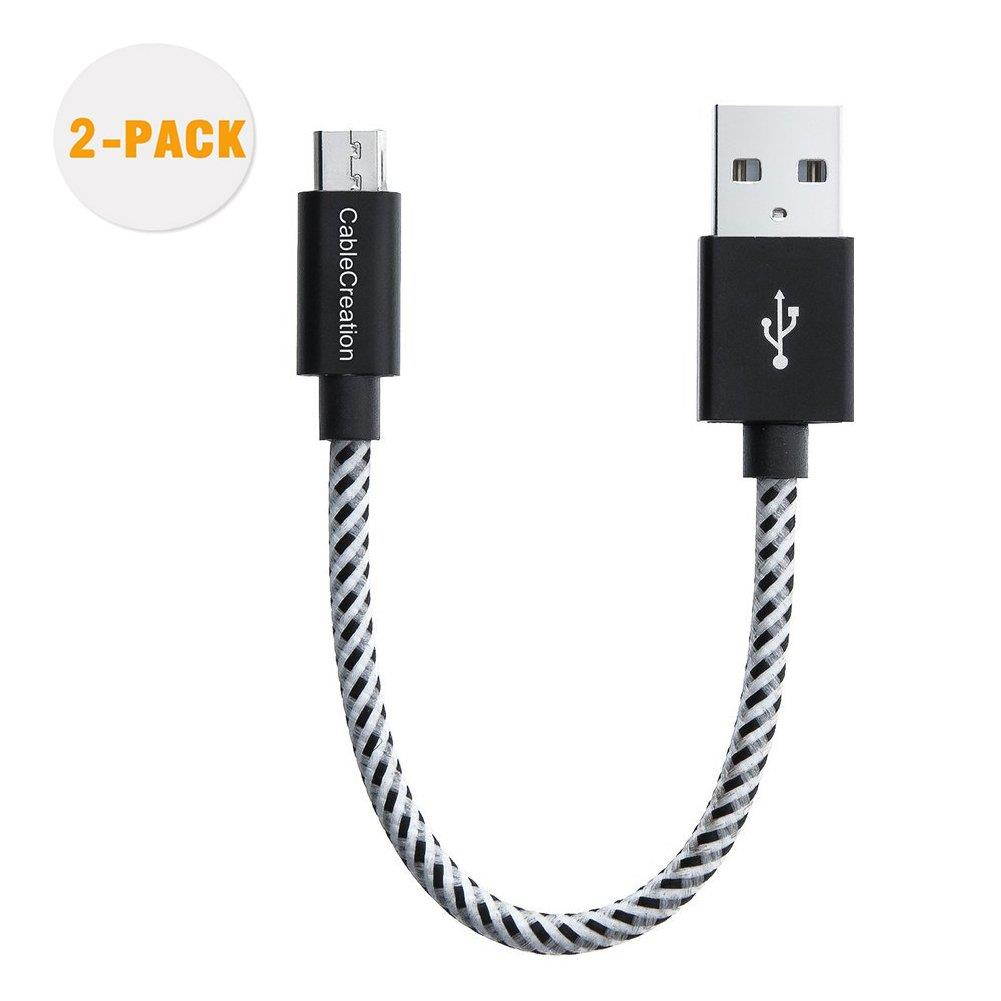 CableCreation 2-Pack Micro USB Cable, Fast Charging USB to Micro USB 24 AWG Triple Shielded Fast Charger Cable,Short Micro USB Cable Compatible Power Pack,Android Phone,0.5 ft - Black