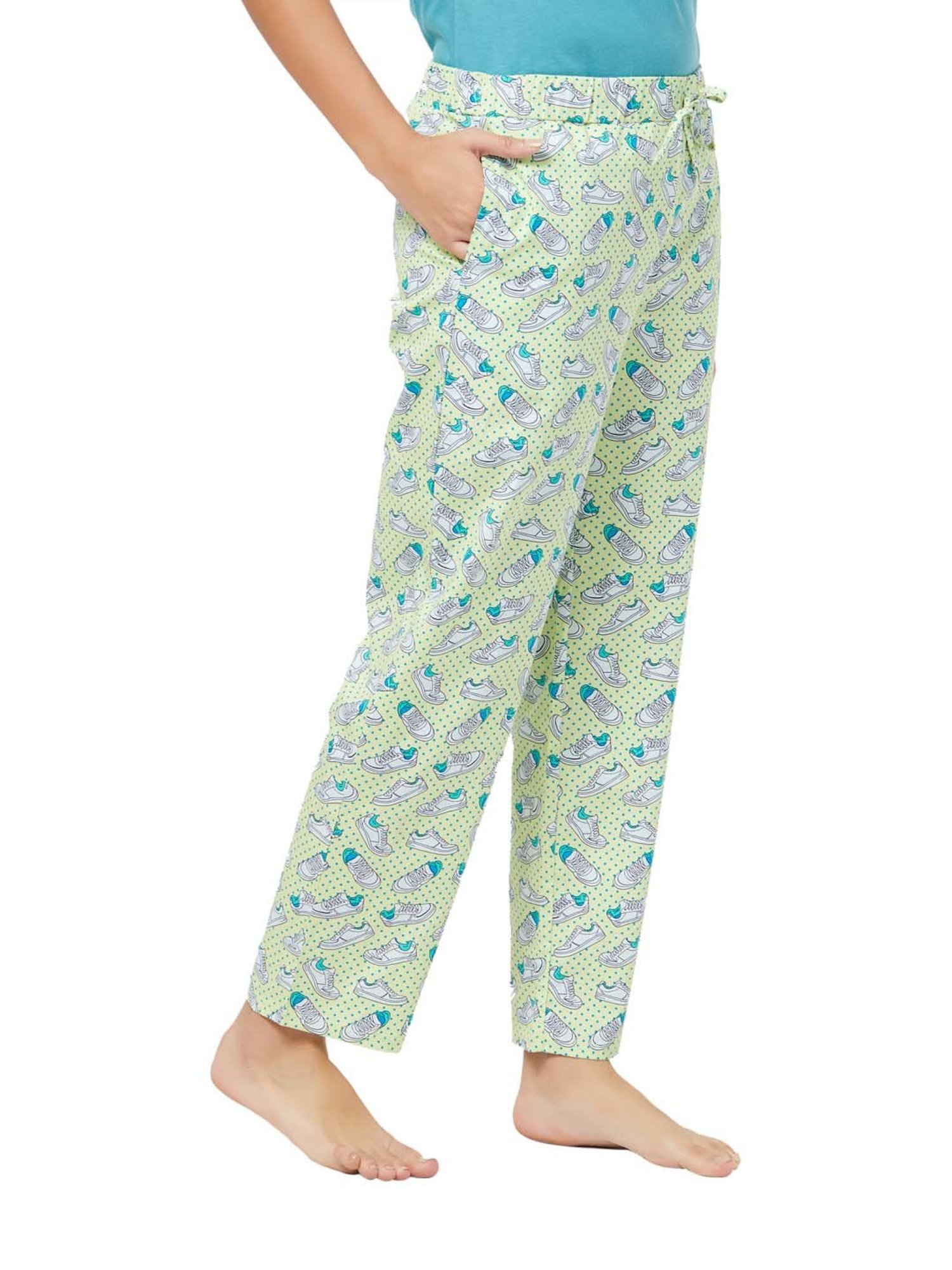 Soie Lime Green Cotton Printed Pyjamas
