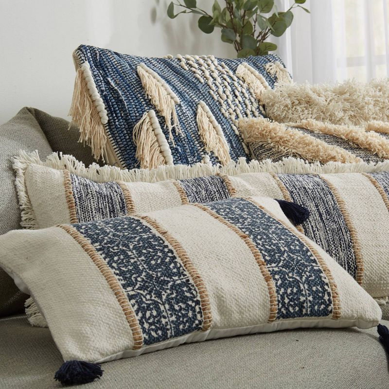 16"x22" Striped Printed Rectangle Throw Pillow Blue - Patina Vie