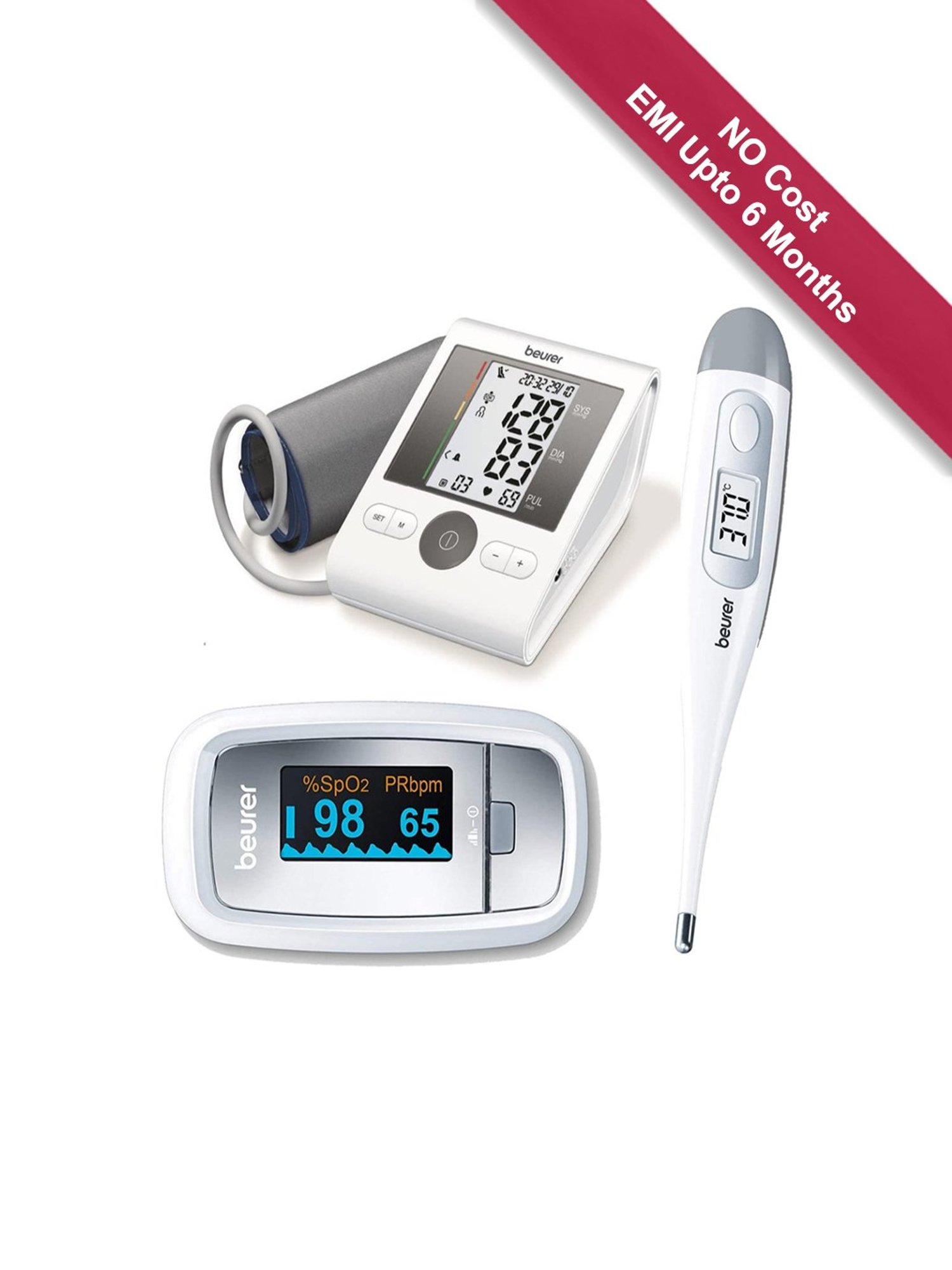 Beurer BM28 Blood Pressure Monitor + FT09 Thermometer & PO30 Pulse Oximeter Combo (White)