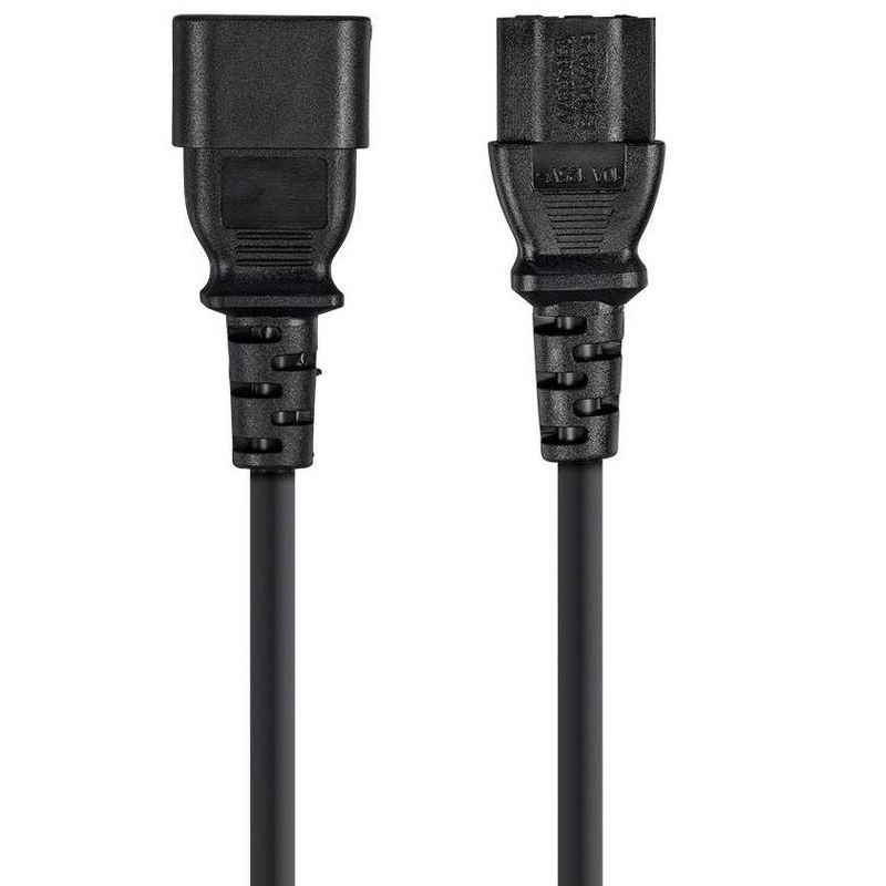 Monoprice 3-Prong Extension Cord - 3 Feet - Black | IEC 60320 C14 to IEC 60320 C13, 18AWG, 10A, 125V