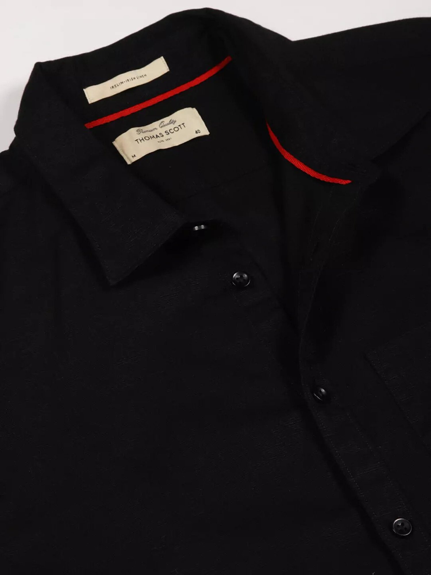 Thomas Scott Black Slim Fit Cotton Linen Shirt