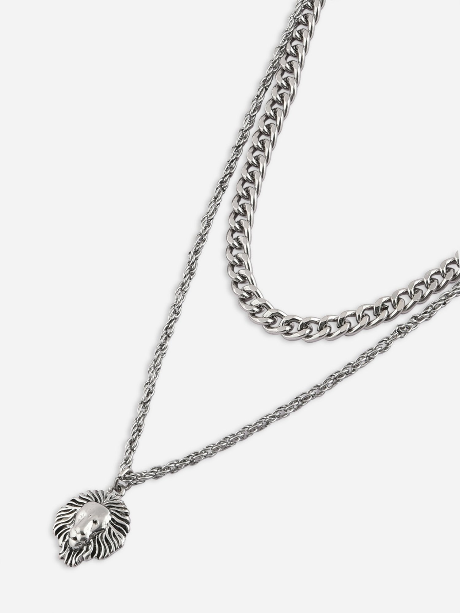 The Bro Code Animal Lion Fusion Silver Necklace for Men - Set of 2