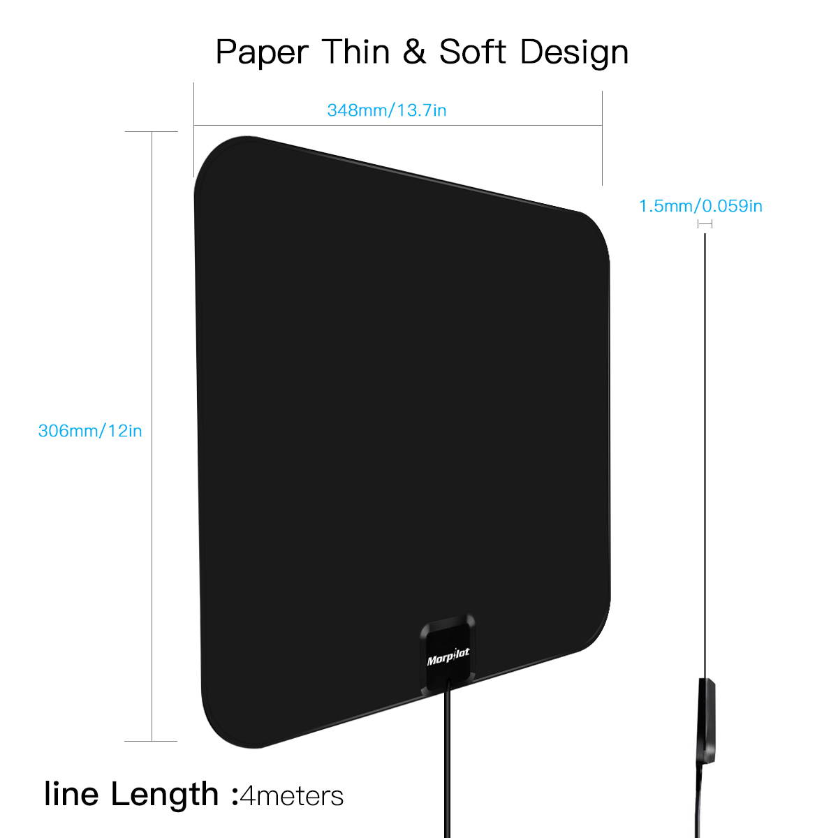 Morpilot Amplified HD Digital TV Antenna with Long 65-80 Miles Range &ndash; Support 4K 1080p & All Older TV's for Indoor with Powerful HDTV Amplifier Signal Booster - 12ft Coax Cable
