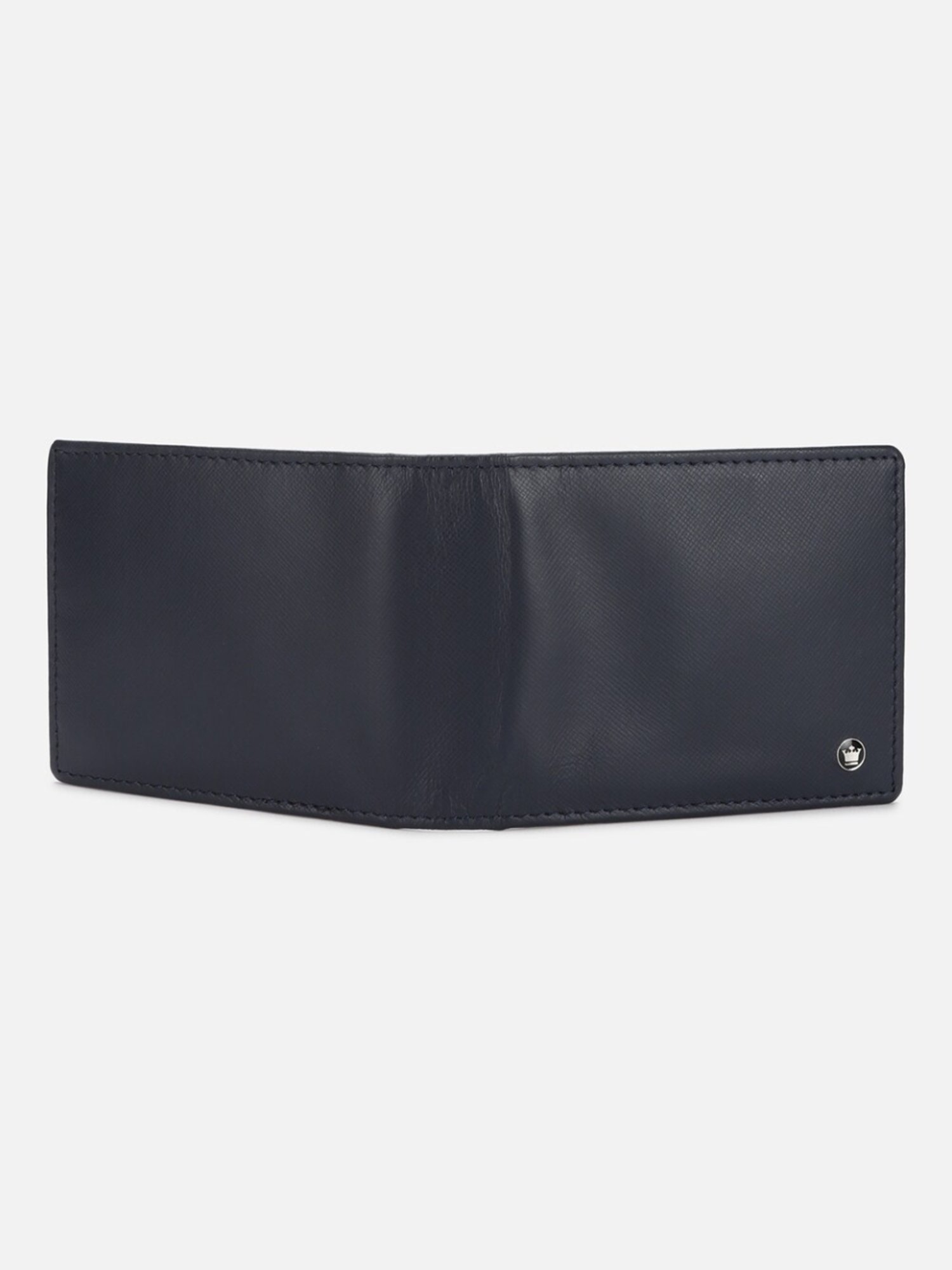 Louis Philippe Navy Leather Solid Bi-Fold Wallet