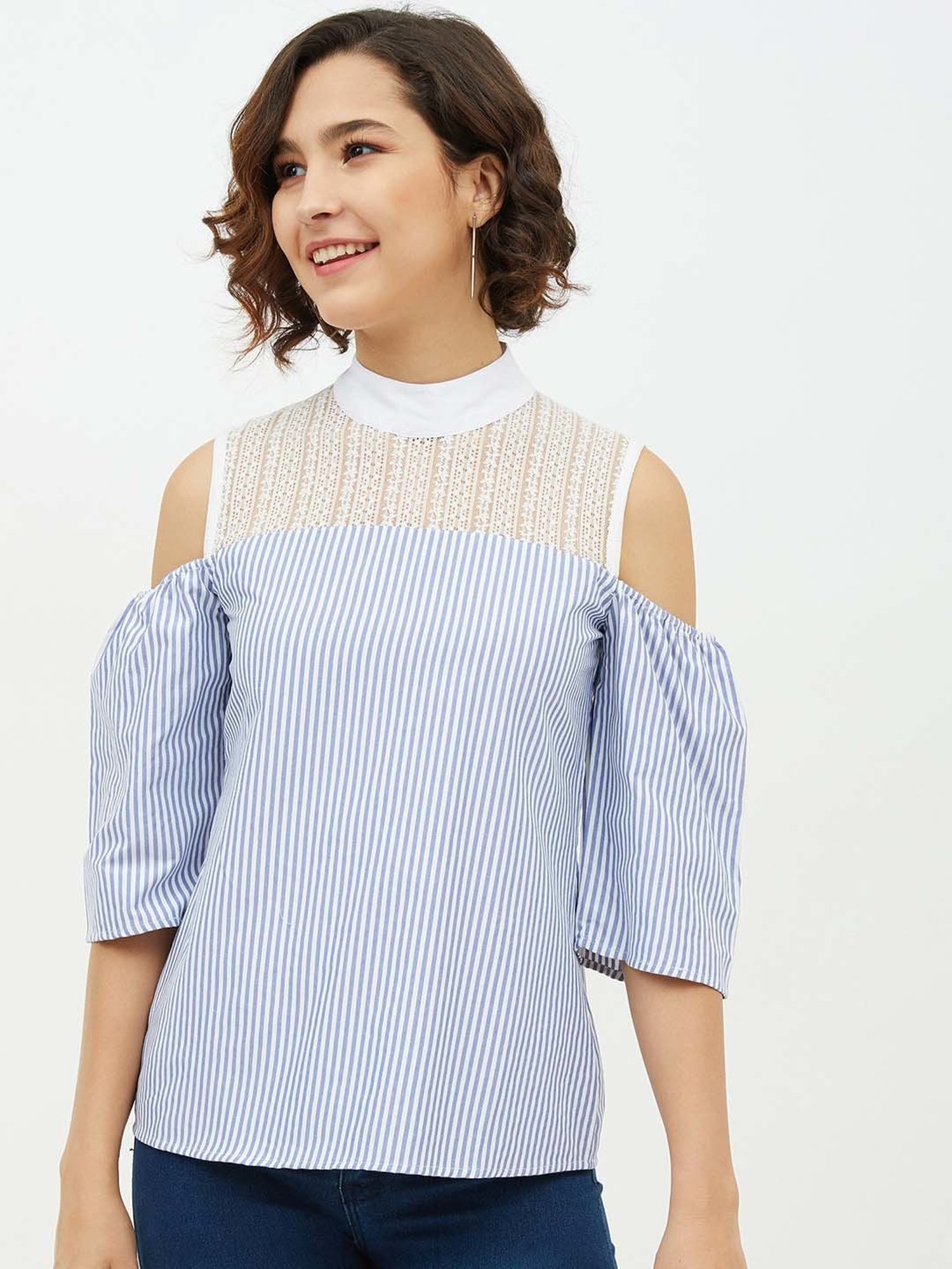 StyleStone Blue Striped A-Line Top
