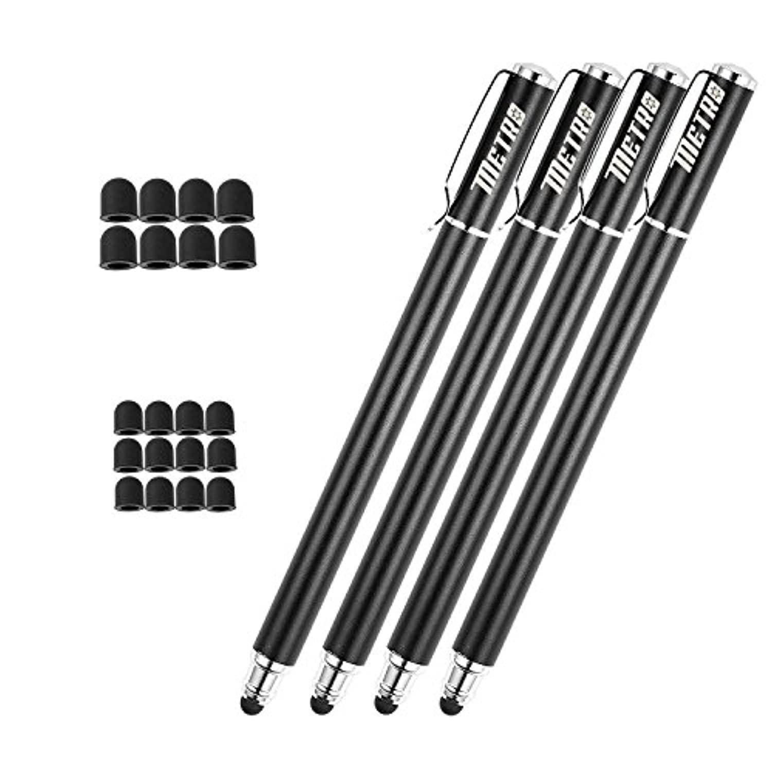 capacitive stylus pens, rubber tips 2-in-1 series, high sensitivity & precision styli pens for touch screens devices (4blac