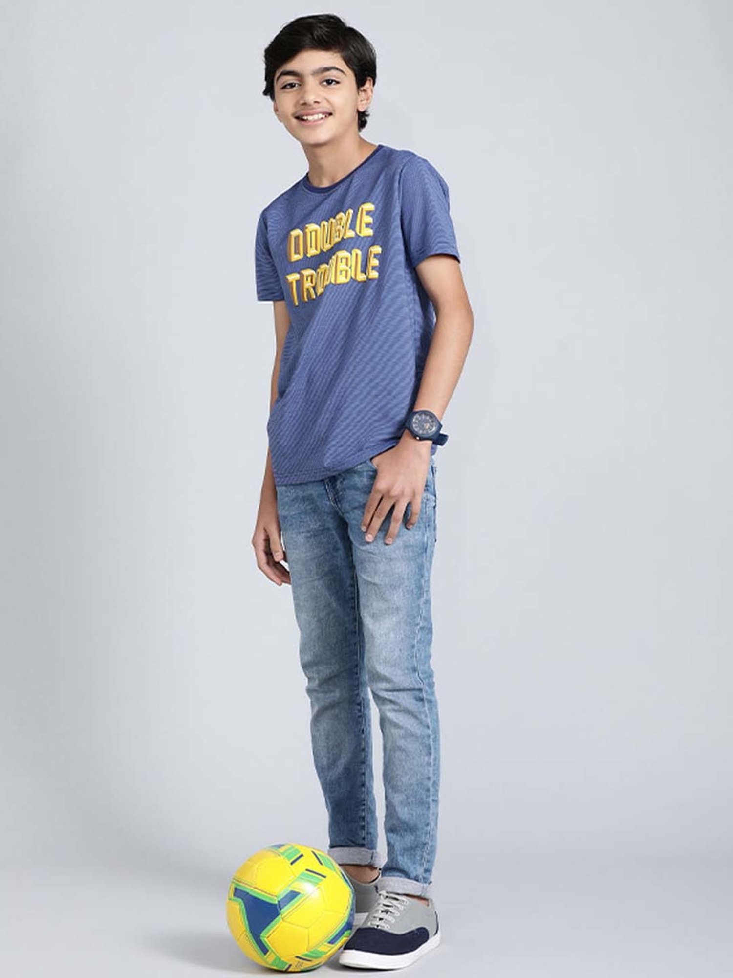 Indian Terrain Boys Navy Cotton Printed T-Shirt