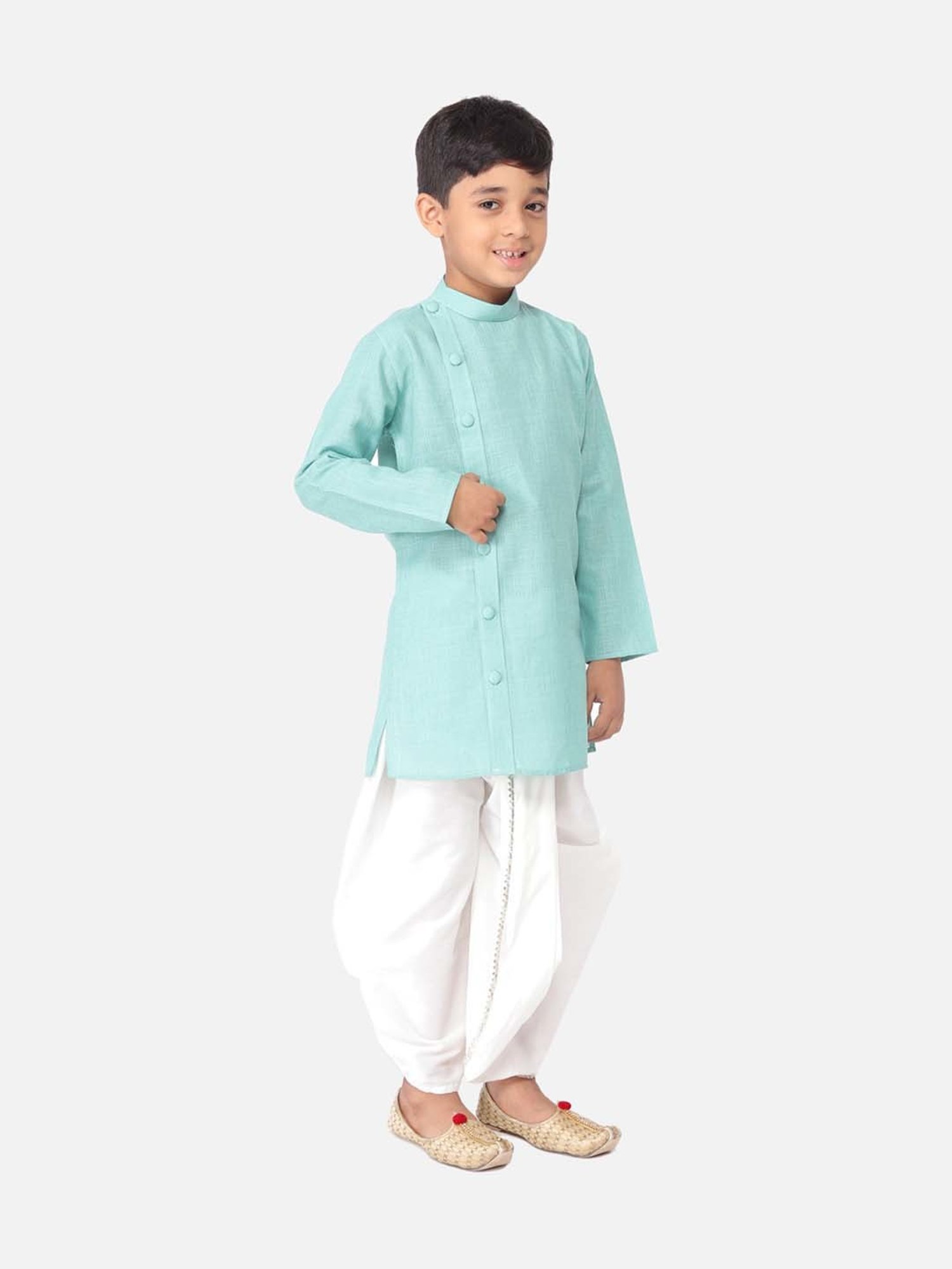 TABARD Kids Blue & White Cotton Regular Fit Kurta Set