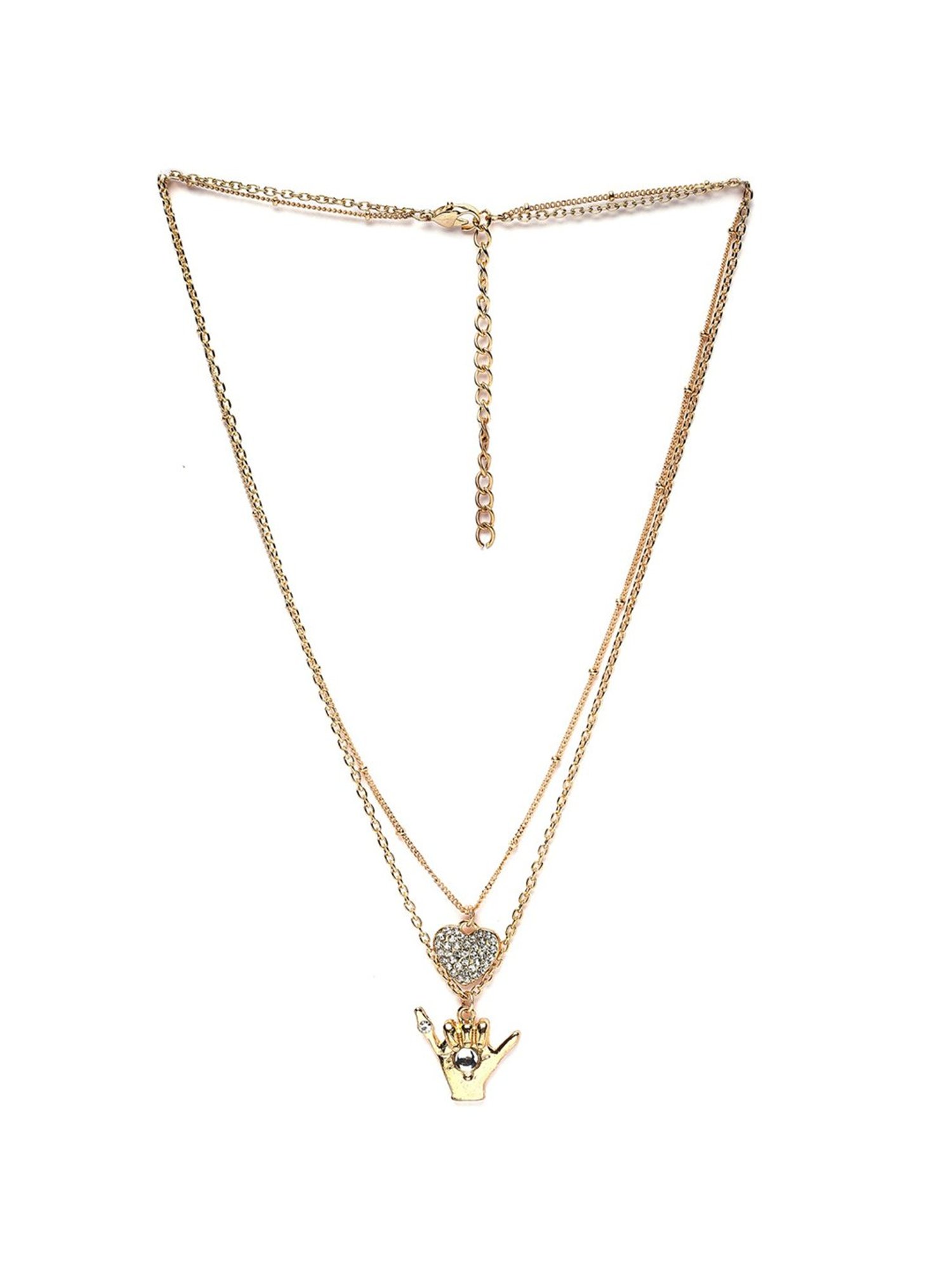 Karatcart Golden Heart and Hand Multicharm Multilayered Chain Women