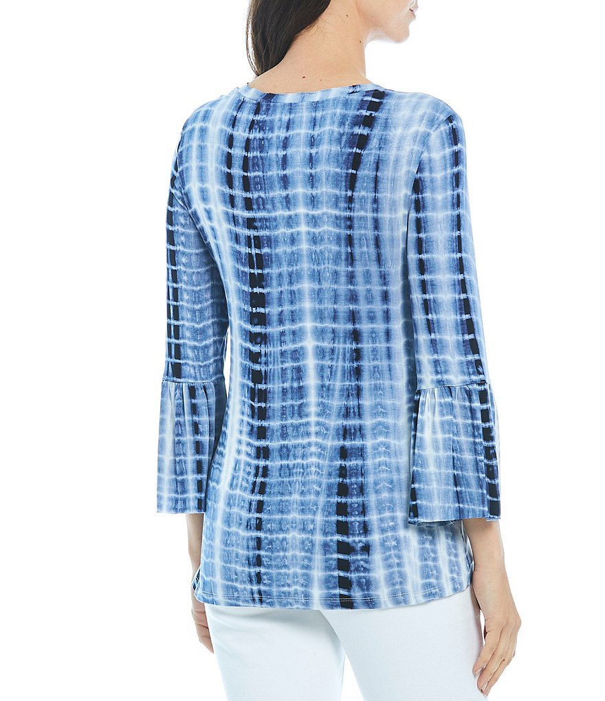 Calessa Bell Sleeve Tie-Dye V-Neck Bell Sleeve Embroidered Tunic