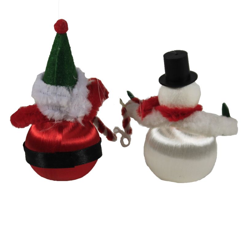 Holiday Ornament 4.0" Retro Santa & Snowman Set / 2 Vintage Chenille Spun Silk-Like  -  Tree Ornaments
