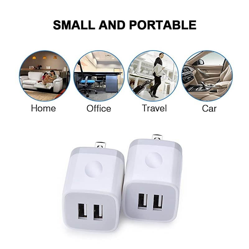 USB Wall Charger  2Pack Dual Port 21A Wall Charger Brick Base Adapter Charging Block Charger Cube Plug Charger Box for iPhone X66S78 Plus iPad Samsung Android LG HTC Nokia Phone