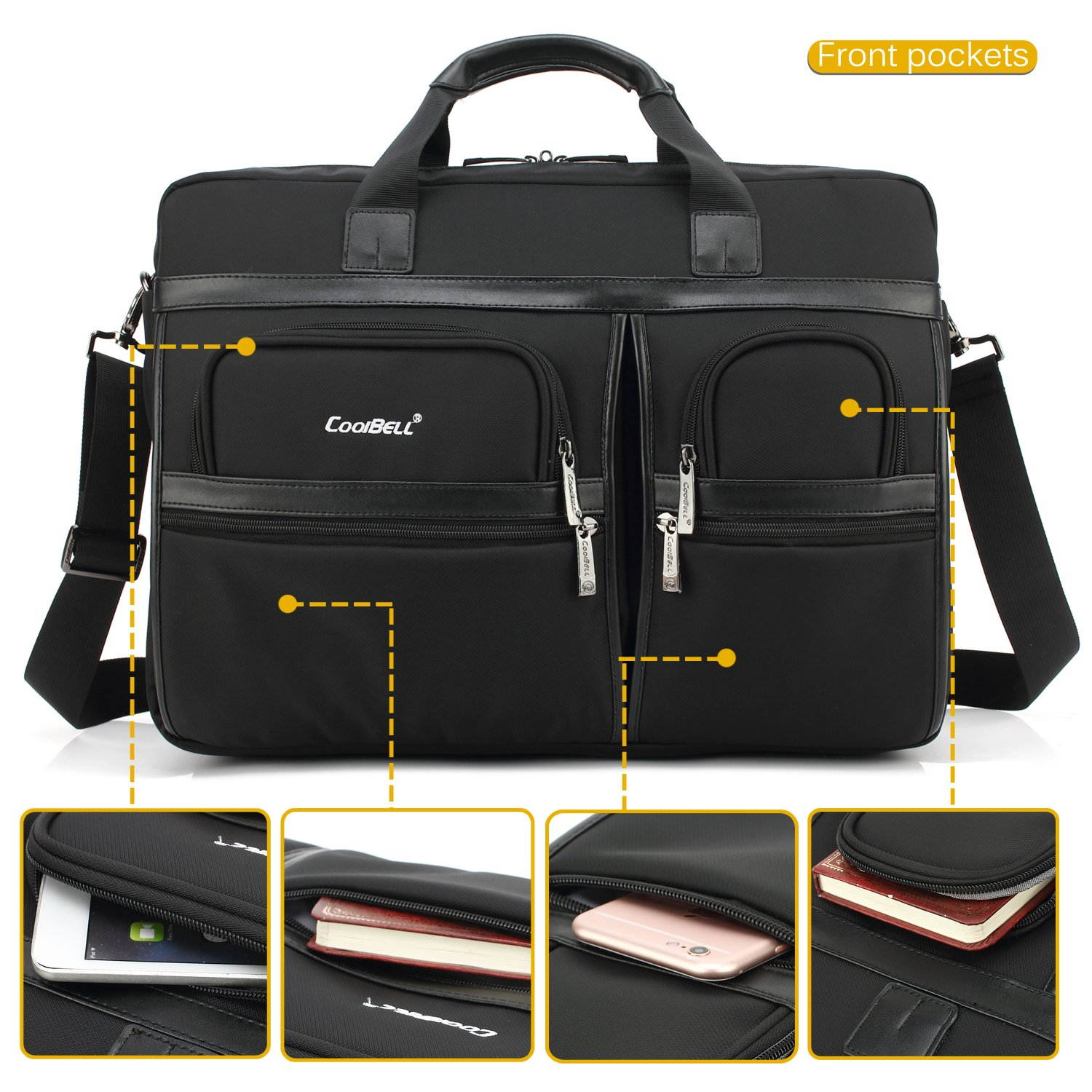LUOM 17.3" Laptop Bag Laptop Briefcase Fits Up to 17.3 Inch Laptop Water-Repellent Gaming Computer Bag Shoulder Bag Large Capacity for Travel/Business/School/Men, CB-5003,  Black