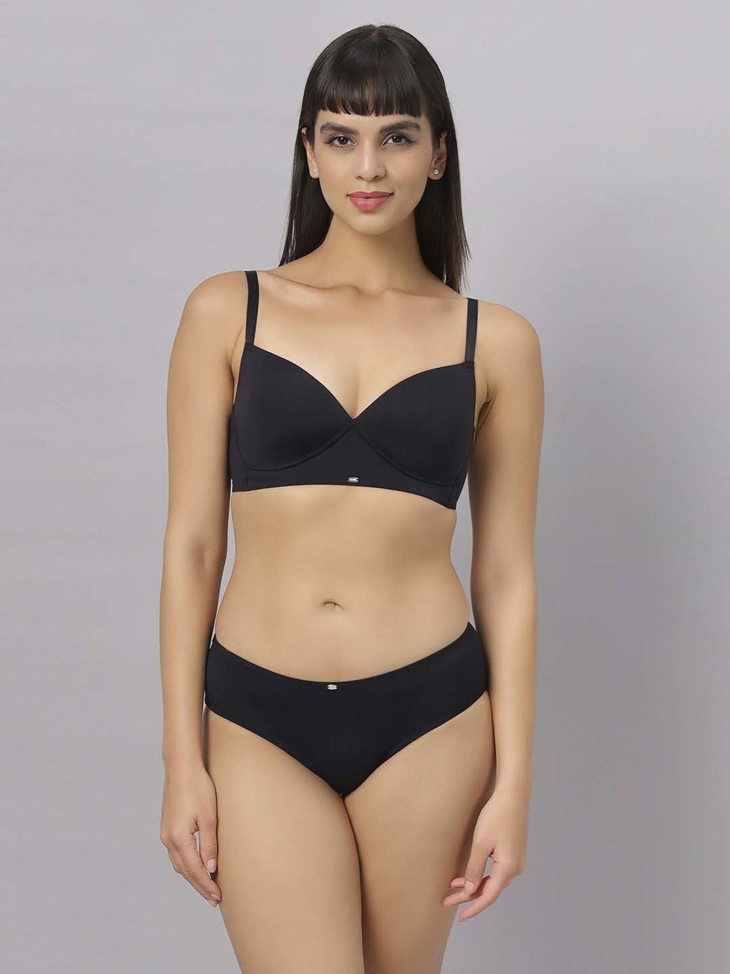Soie Black Plain Bra Panty Set