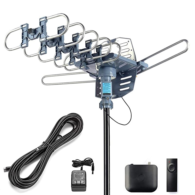 Digital Outdoor Amplified HD TV Antenna Motorized 360 Degree Rotation 150 Miles with 40FT RG6 Coax Cable SnapOn Installation UHFVHF1080P4K