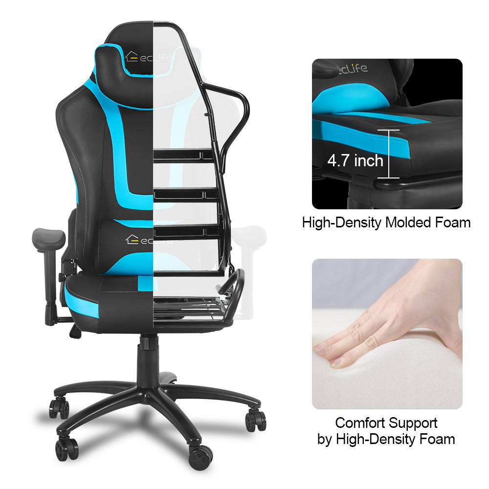 Eclife Ergonomic Video Game Chair PU Leather Computer Recliner Office Chair with Massage Lumbar Support and Removable Headrest Gaming Chair