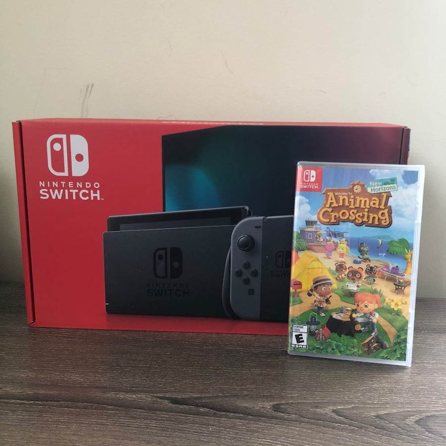 2019 New Nintendo Switch Gray Joy-Con Improved Battery Life Console Bundle with Animal Crossing: New Horizons